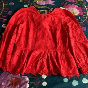 Madewell Eyelet Keyhole Peplum Top, XS, NWT